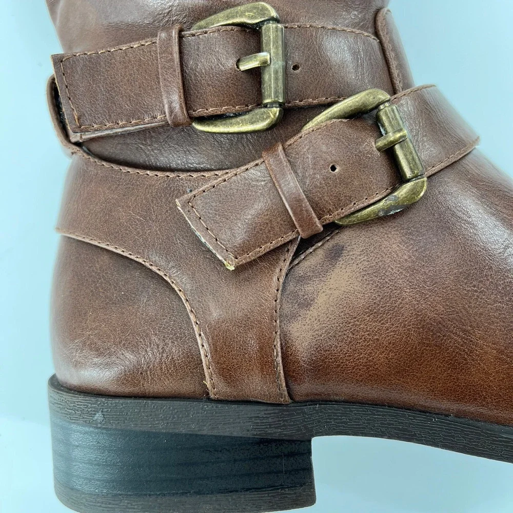 Nine West‎ Riding Boot Women 6.5 M Brown and Black Tall Strap Zip Buckle Leorawm